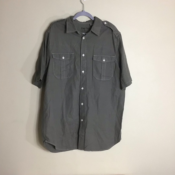 Big & Tall King Size Dark Green khaki short sleeve shirt Men Sz Large Tall NWOT - Picture 3 of 7